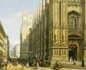 Carlo Canella (Verona 1800 - Milano 1879) Il Duomo di Milano e la corsia dei Servi, 1865. Olio su tela. Gallerie d'Italia, Milano. 